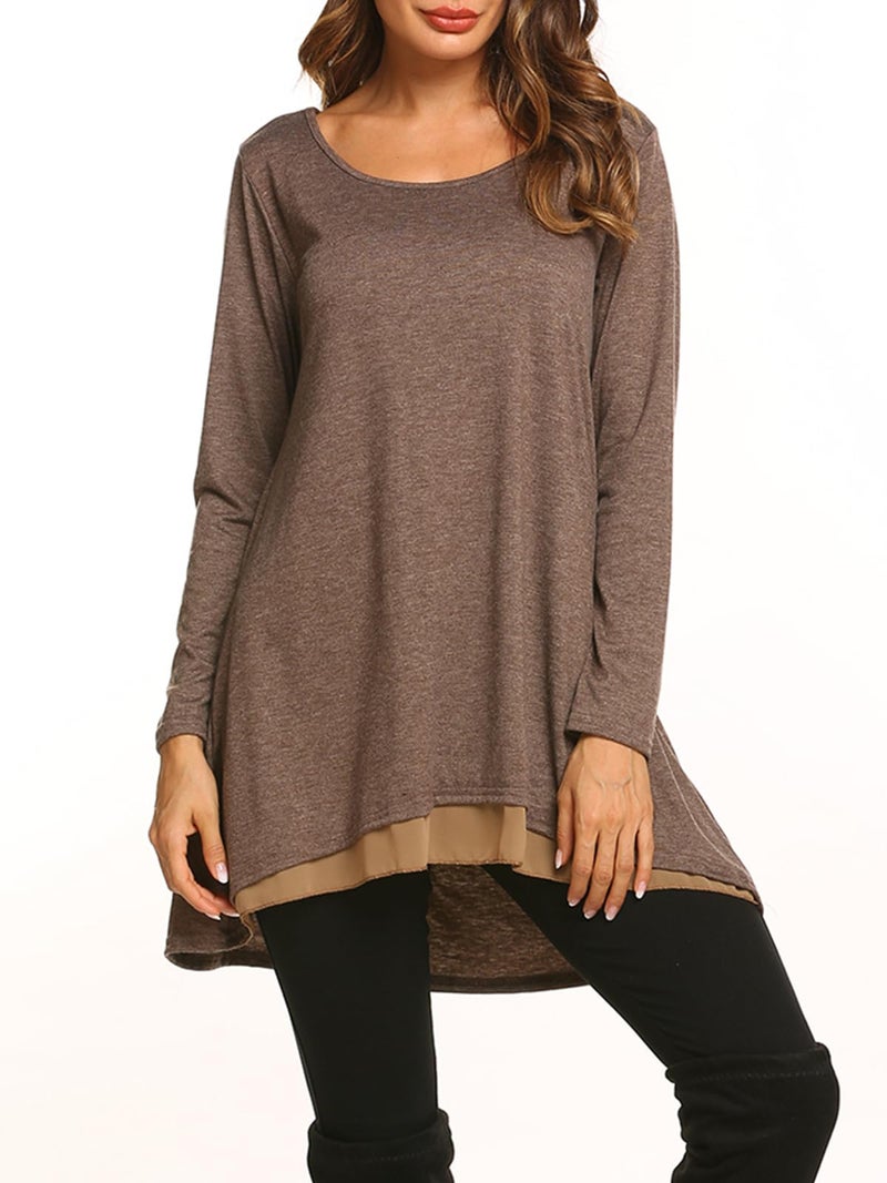 Poetsky Solid Color Long Shirts For Leggings For Women Long Sleeve Flowy Tops (L, Coffe) - Image 2